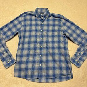 Peter Millar Mens Plaid Button-up Shirt M Long Sleeve Blue Cotton Preppy Office